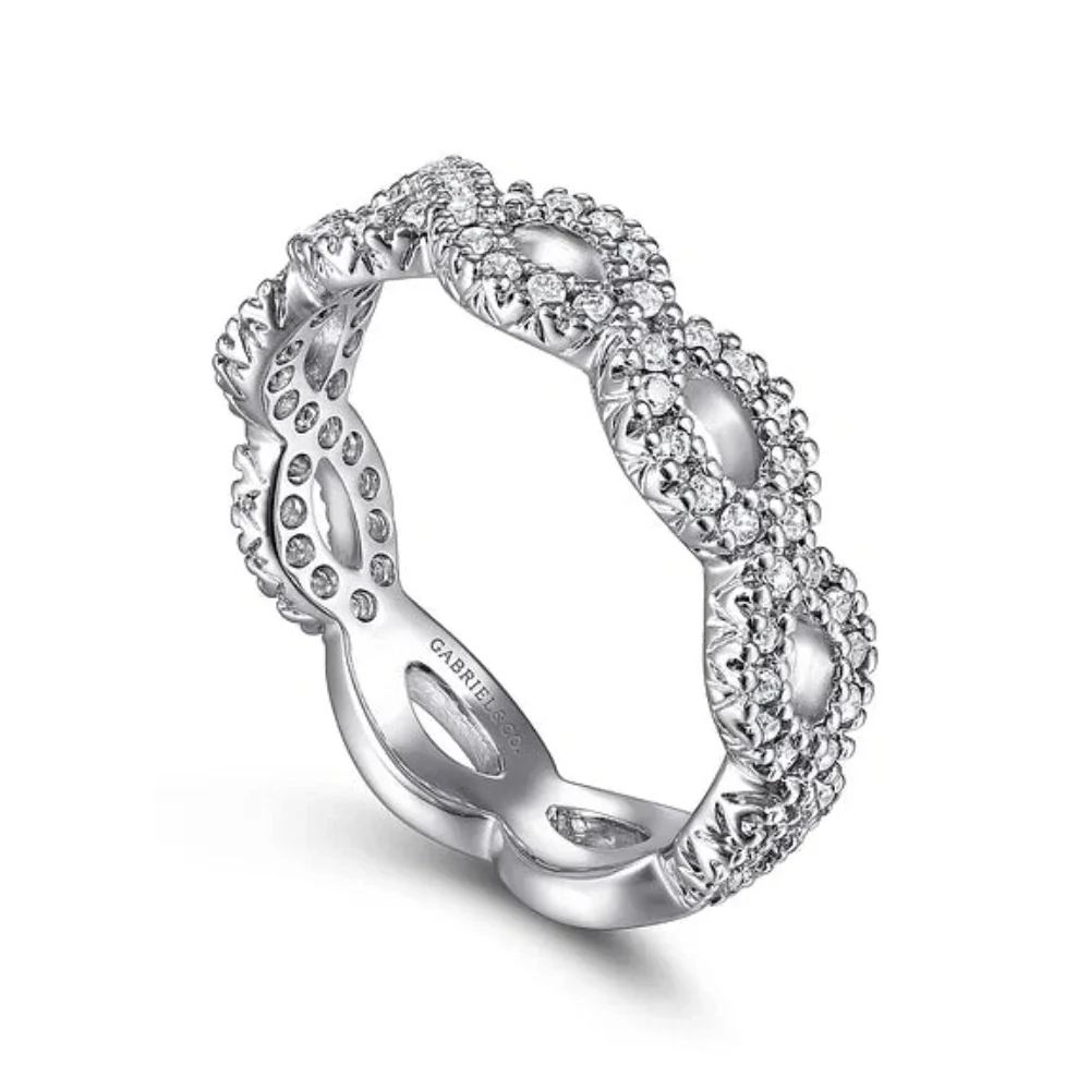 14K W Gold 0.42ctw Ladies Open Twisted Diamond Band - Image 3