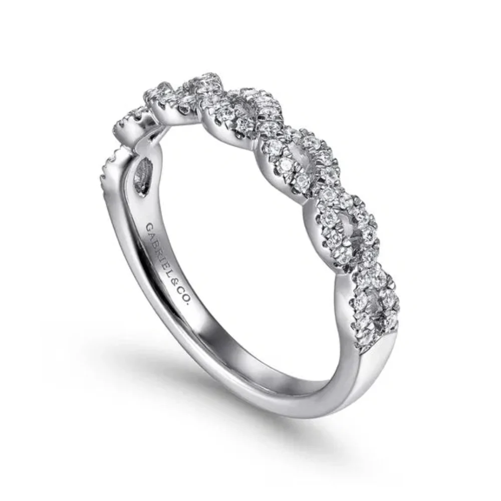 14K W Gold 0.27ctw Ladies Open Twisted Diamond Band - Image 3