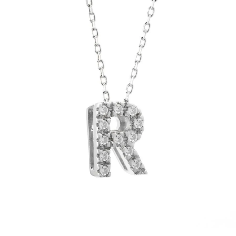 14K W Gold small 0.02ctw H/I1-SI2 diamond initial 'R' pendant - Image 3