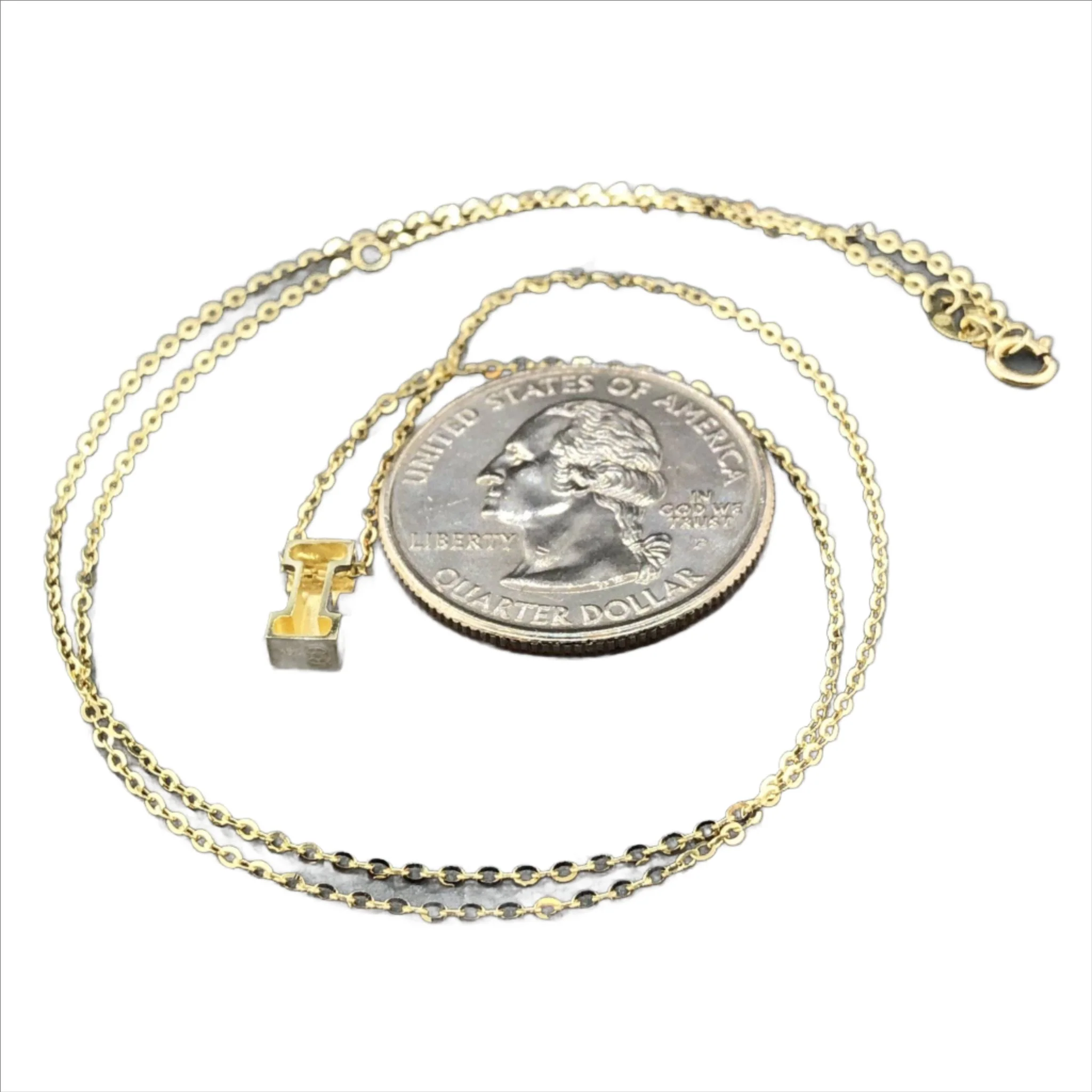 14K Y Gold initial 'I' pendant on a 16" chain with a 2" extender - Image 3