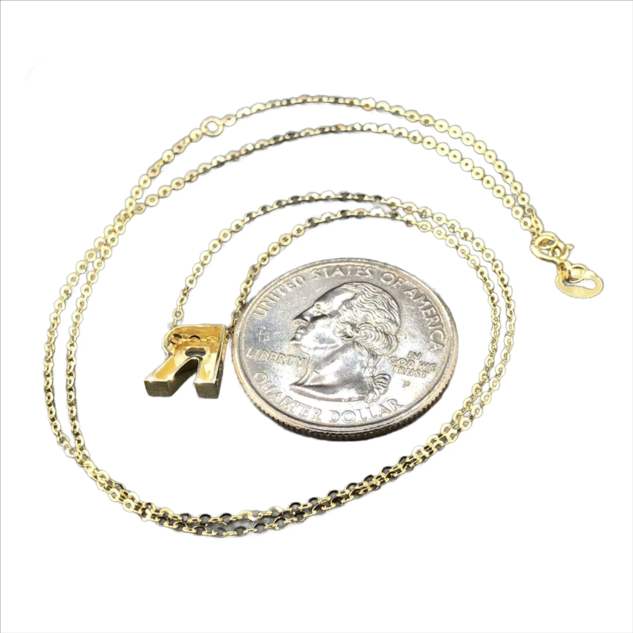 14K Y Gold initial 'R' pendant on a 16" chain with a 2" extender - Image 3