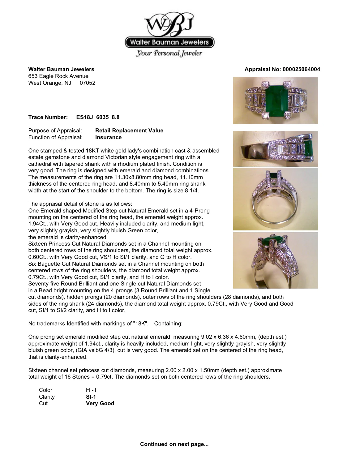 Estate 18K W Gold 1.94ct Emerald & 2.18ctw Diamond Ring - Image 6