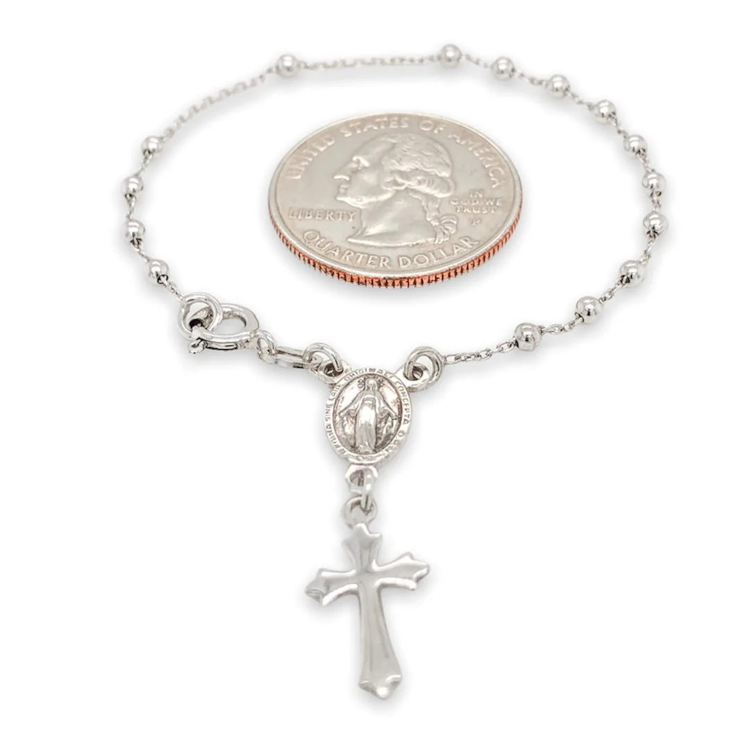 SS Miraculous Medal & Cross Charm Bracelet - Image 4