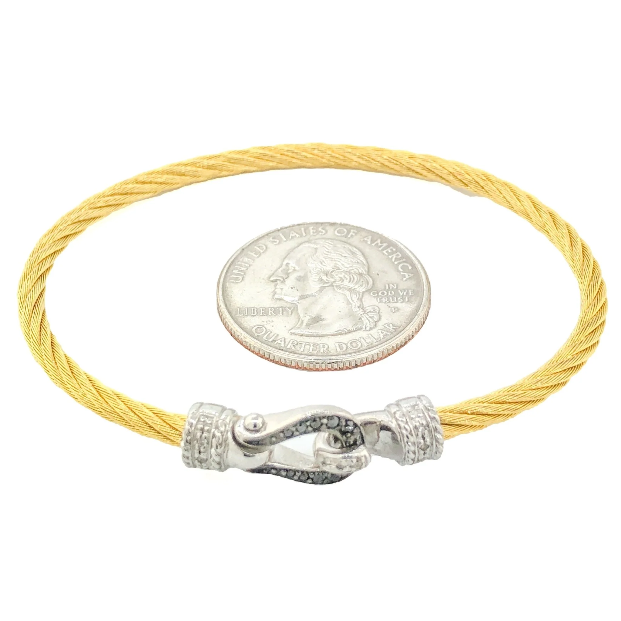 YGP Stainless Silver Black & White Diamond Buckle Bracelet - Image 4